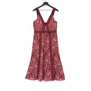 KEEPSAKE Leticia Lace Embroidered Midi Dress Rose Pink M